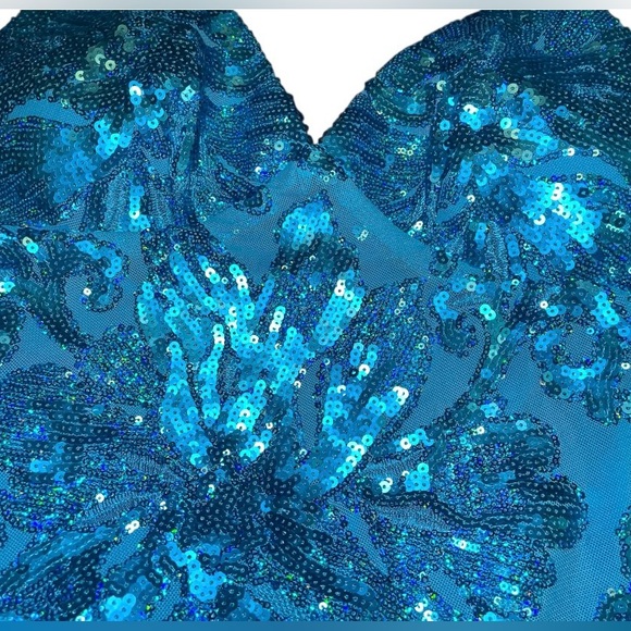 B Darlin Sequin Strappy Back Gown | Turquoise | Size 15/16 XL (Juniors) NWT - Picture 14 of 14